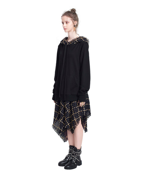 Hooded Asymmetric Cotton-jersey and Tweed Mini Dress