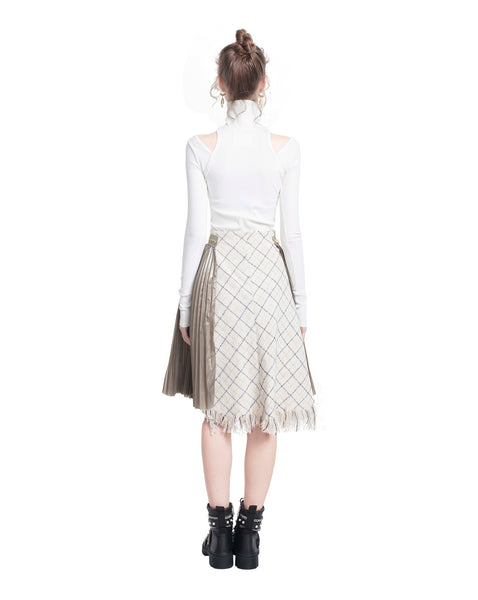 Panelled Pleated Tweed Skirt
