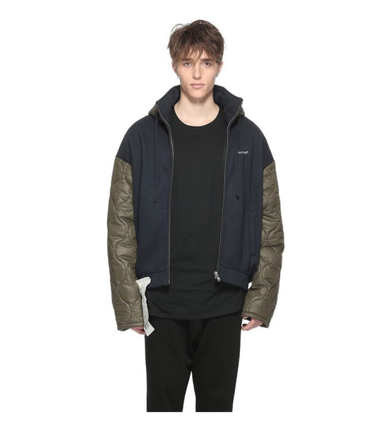 Contrasted Quilted Zip Up Hoodie