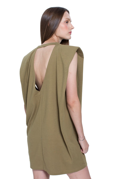 Open Back Mini Dress with Shoulder Pads