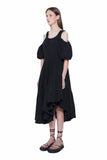 Asymmetric Open Shoulder Flare Hem Dress