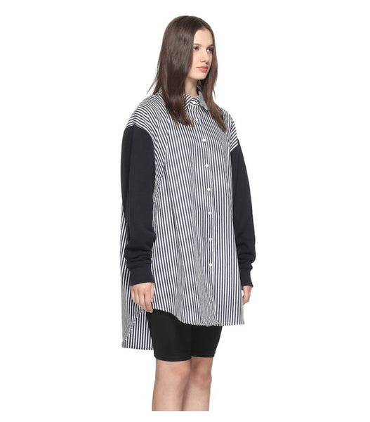 Striped Patch Open Shoulder Shirt