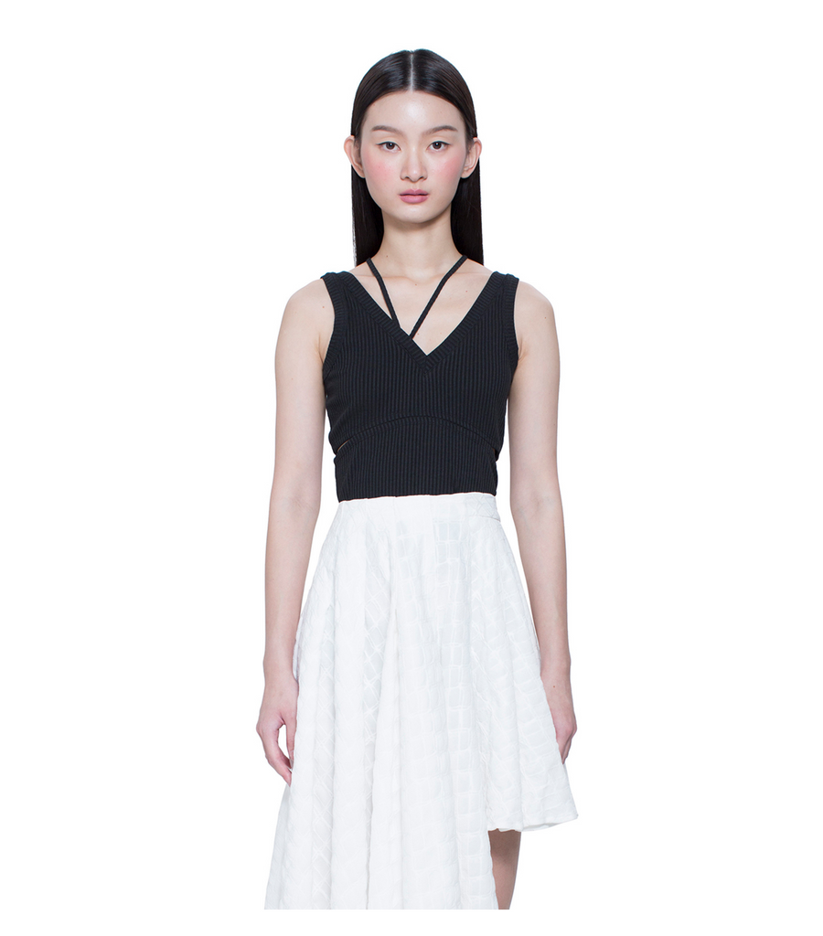 Cutout V Neck Top with Detachable Strap