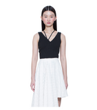 Cutout V Neck Top with Detachable Strap