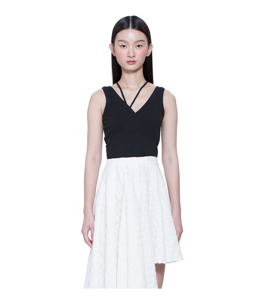 Cutout V Neck Top with Detachable Strap