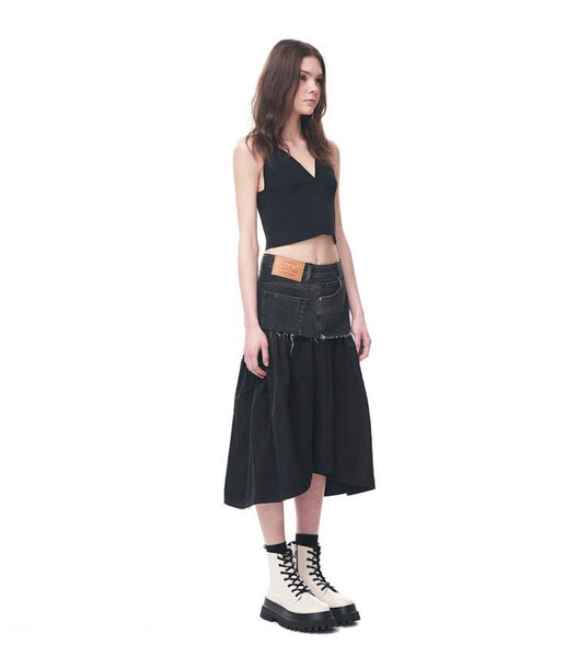 Twisted Denim and Nylon Skirt