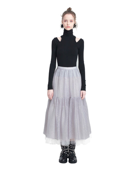 Panelled Pleated Tweed Skirt