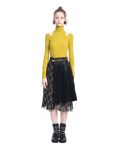 Panelled Pleated Tweed Skirt