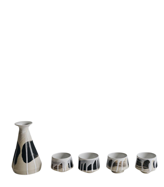 Handcrafted Stoneware Brushmark Sake Set