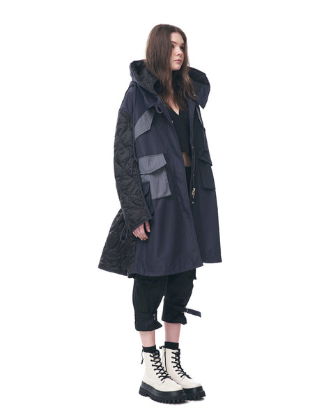 Long Parka Jacket With Quilted Back