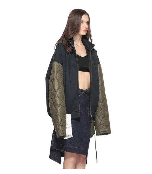 Contrasted Quilted Zip Up Hoodie