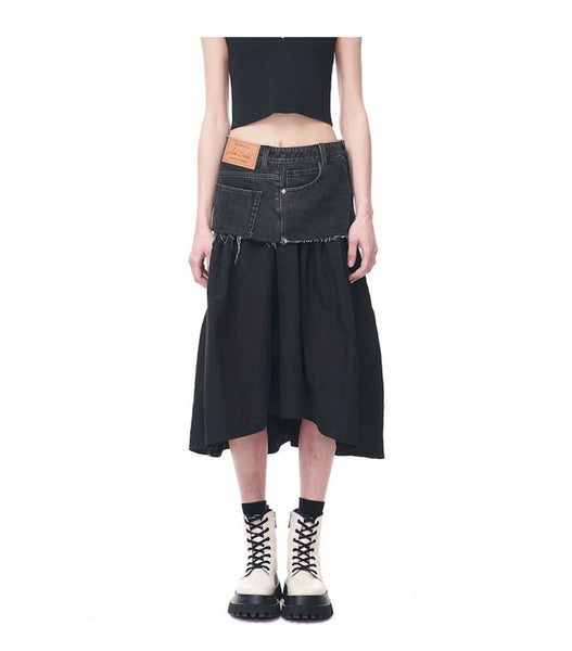 Twisted Denim and Nylon Skirt